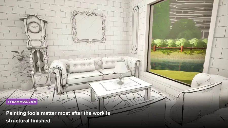 Architect Life player painting a home office wall with a roller