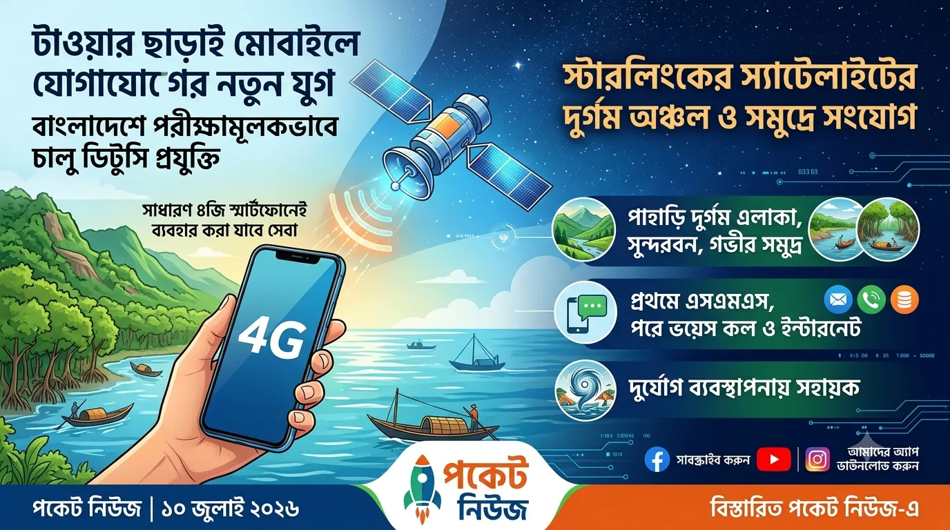 টাওয়ার ছাড়াই মোবাইলে যোগাযোগের নতুন যুগ, বাংলাদেশে পরীক্ষামূলকভাবে চালু ডিটুসি প্রযুক্তি টাওয়ার ছাড়াই মোবাইলে যোগাযোগের নতুন যুগ, বাংলাদেশে পরীক্ষামূলকভাবে চালু ডিটুসি প্রযুক্তি