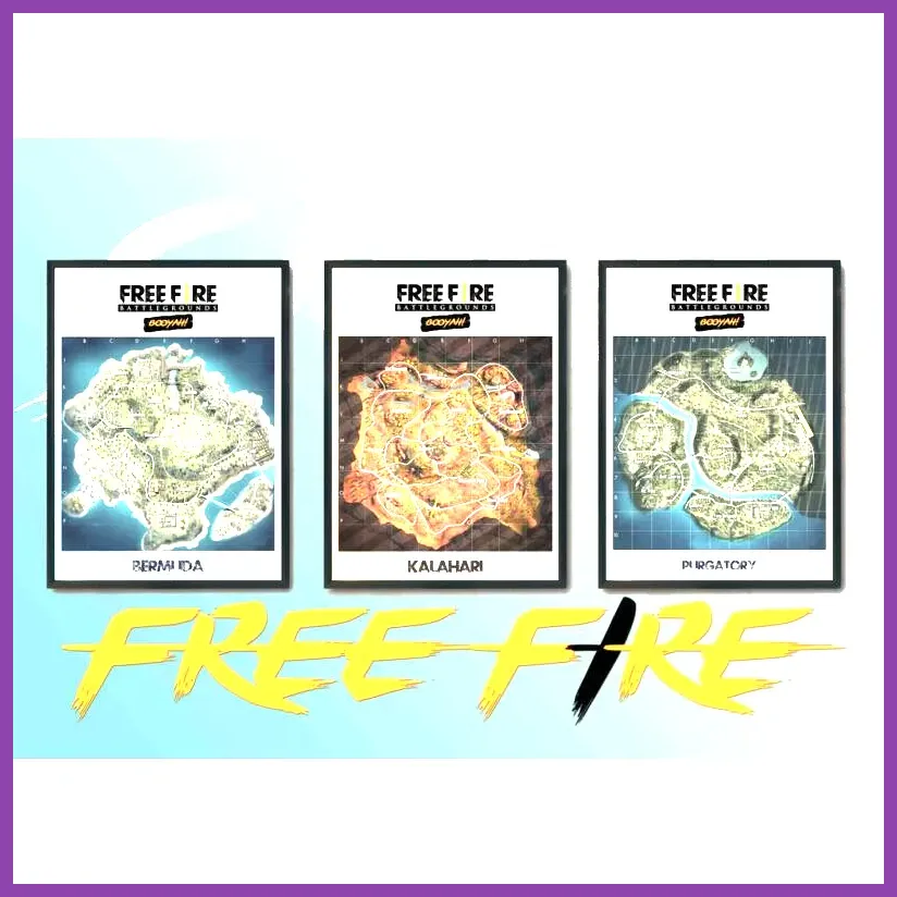 Garena Free Fire download center showing maps, voice packs, and costume packs