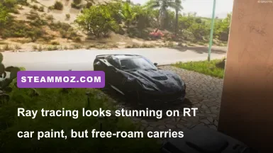 Supercar parked in garage showing ray-traced reflections in Forza Horizon 5