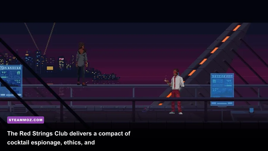 The Red Strings Club bartender mixing drinks in a cyberpunk setting
