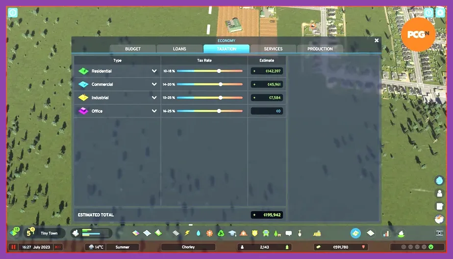 Cities Skylines 2 tax rate adjustment settings