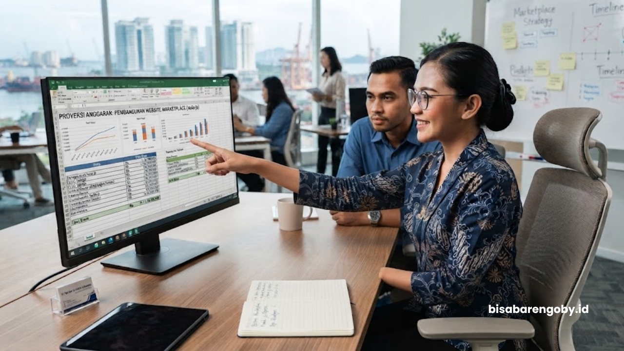 Manajer pengadaan memproyeksikan anggaran saat memutuskan beli website marketplace untuk perusahaan di Batam berbasis Node.js