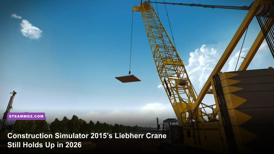 Liebherr LTM 1300-6.2 mobile crane operating on a construction site in Construction Simulator 2015