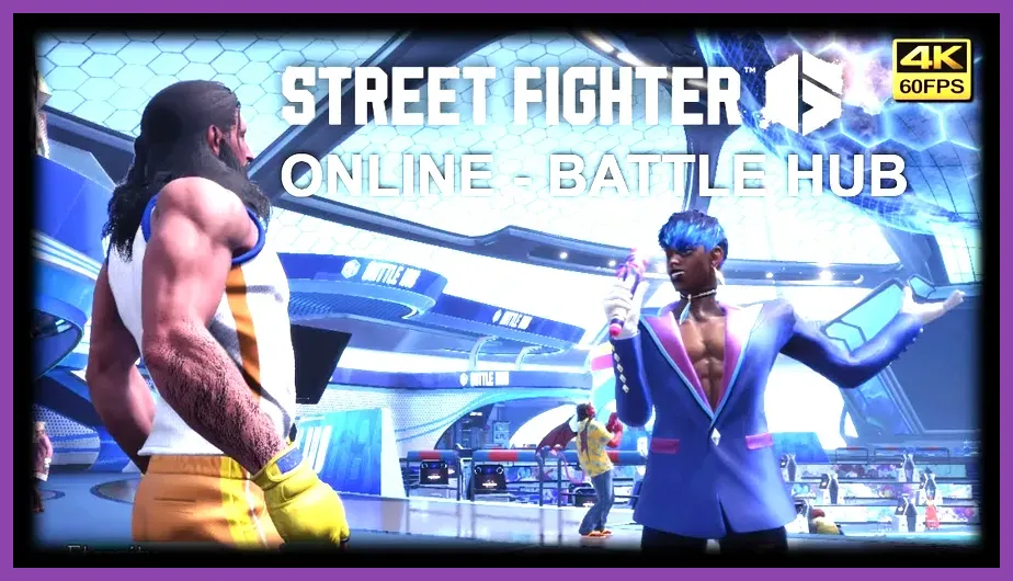 Street Fighter 6 Battle Hub lobby with multiple players