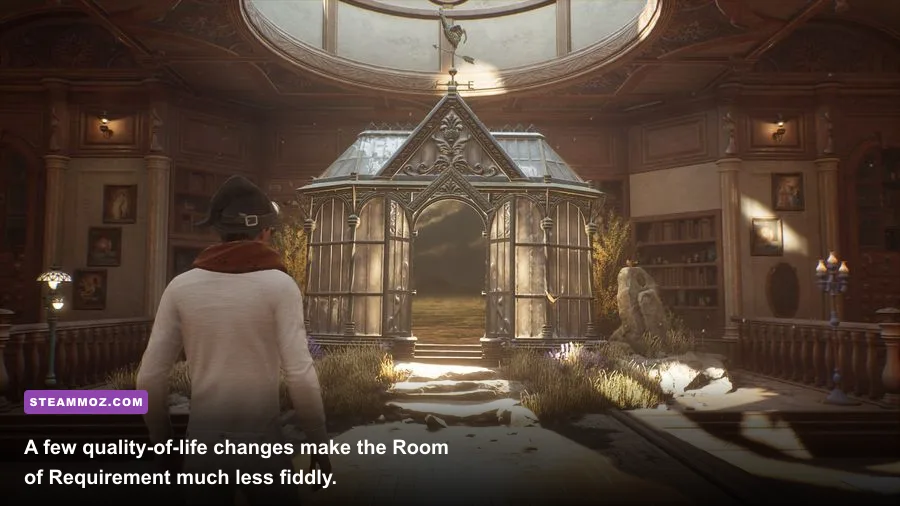 Hogwarts Legacy Room of Requirement and vivarium decorated on PC