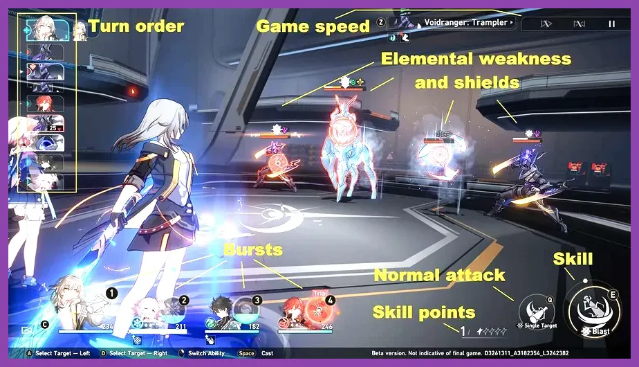 Honkai Star Rail battle timeline displaying character speed and turn order