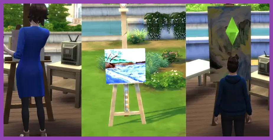 The Sims 4 Sim painting at an easel to earn household money
