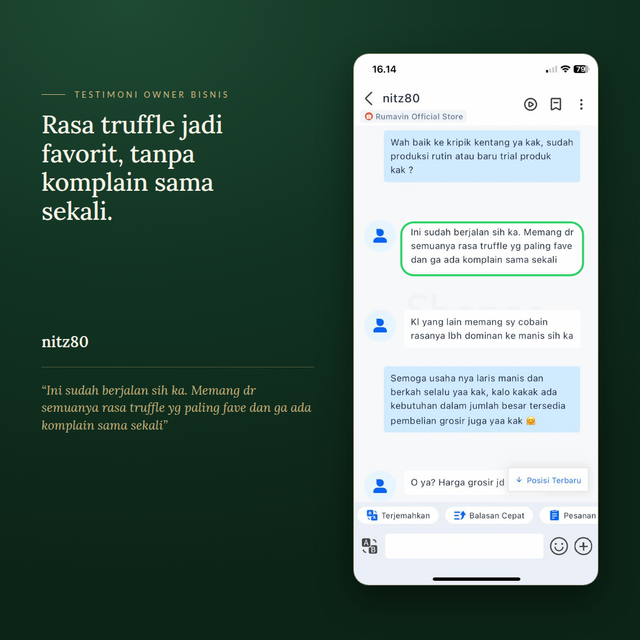 Testimoni owner bisnis Rumavin 7