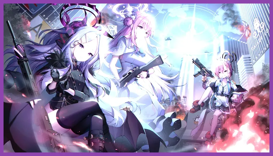 Mika wielding her Quintuple Action Submachine Gun in Blue Archive