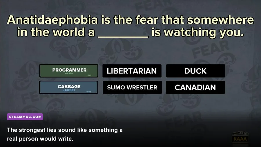 Fibbage XL player entering a custom lie for a trivia prompt