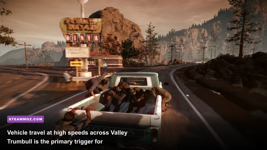 Driving a pickup truck through Spencer's Mill in State of Decay