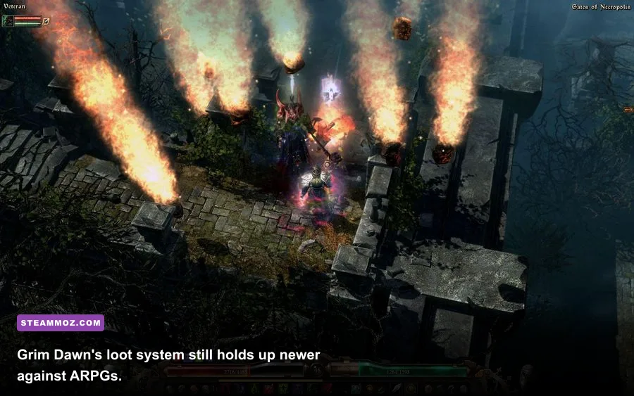 Grim Dawn inventory screen showing rare loot drops