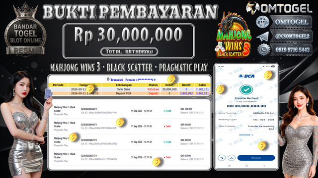 OMTOGEL JACKPOT PRAGMATIC PLAY MAHJONG WINS 3 BLACK SCATTER Rp.30,000,000,- DIBAYAR LUNAS