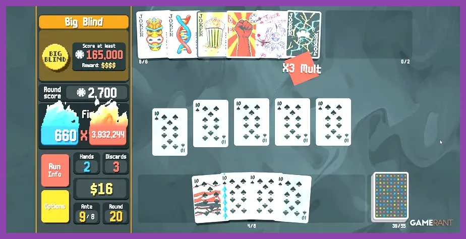 Balatro high score calculation showing triggers for glass cards and multiplicative jokers