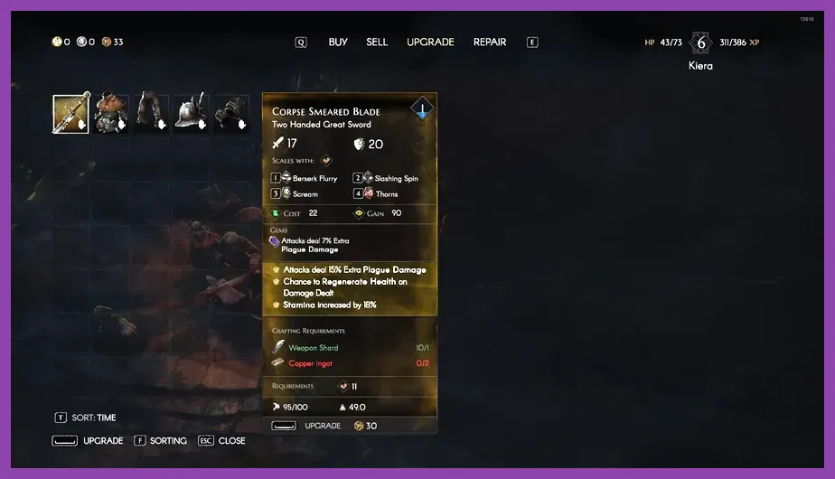 Weapon runes and skills in No Rest for the Wicked