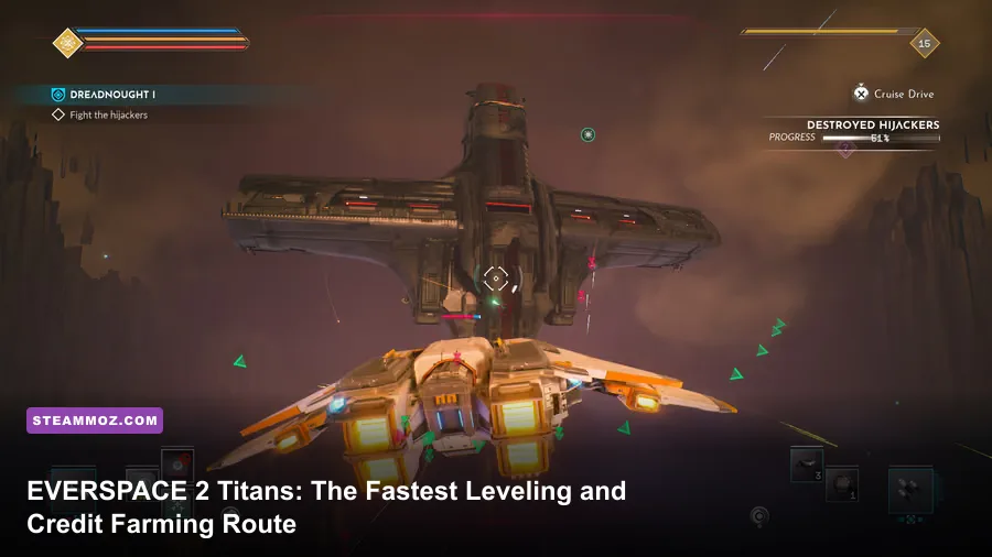 EVERSPACE 2 Titans Dreadnought surrounded by enemy ships in a space battle