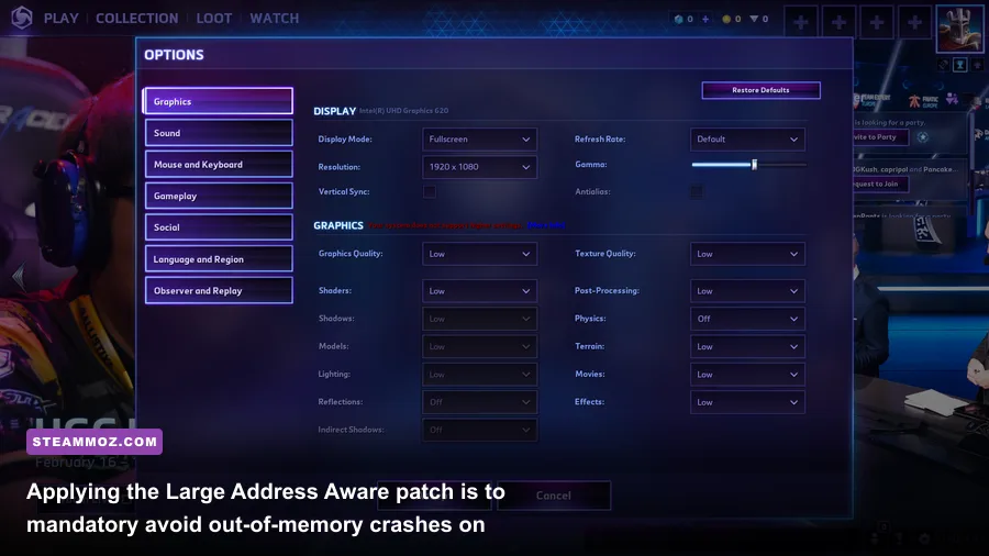 Company of Heroes in-game graphics and configuration menu on PC
