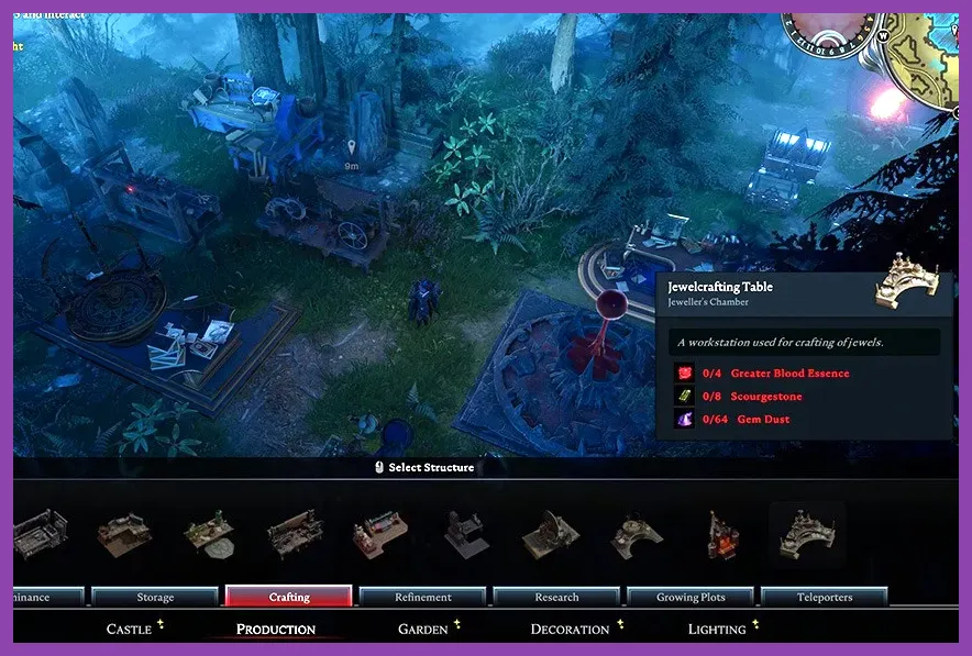 Jewelcrafting table crafting gold in V Rising castle