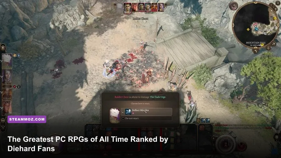 Baldur's Gate 3 party engaging in tactical turn-based magic combat in a dark fantasy ruin