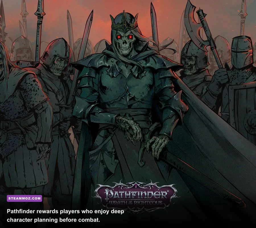 Pathfinder Wrath of the Righteous party battling demons in a tactical RPG encounter