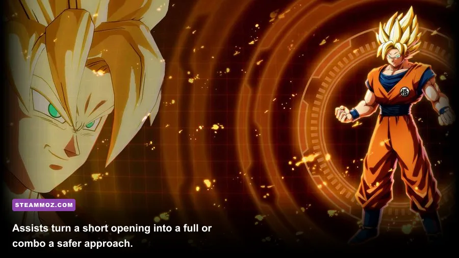 Dragon Ball FighterZ assist attacks showing a character extending a combo