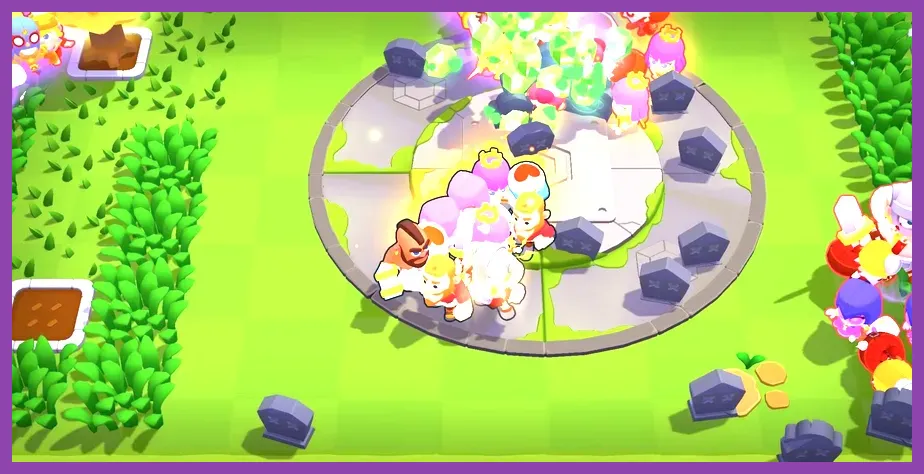 Characters farming resources and gems in Squad Busters