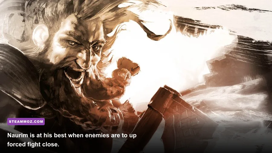 Naurim wielding an axe during a Blackguards 2 tactical battle