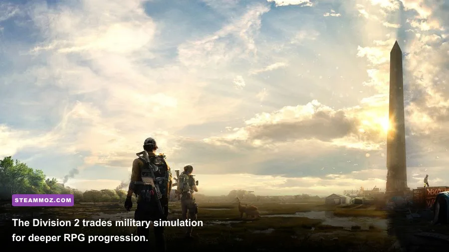 The Division 2 agents fighting through a ruined Washington DC street