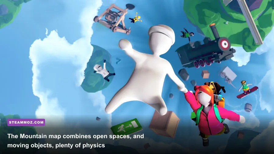 Human Fall Flat characters crossing the snowy Mountain level