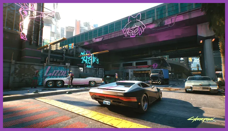 Cyberpunk 2077 running on Steam Deck in Night City with optimized graphics settings