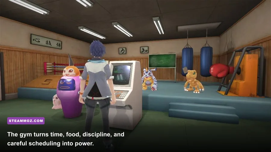 Partner Digimon training in the gym in Digimon World Next Order