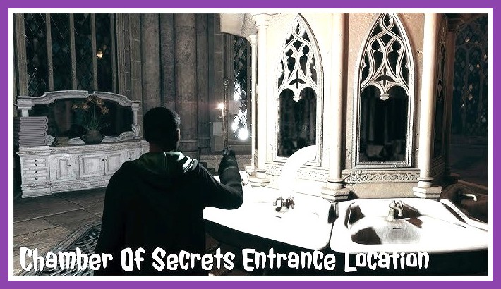 The iconic bathroom tap featuring a tiny snake symbol leading to the Chamber of Secrets in Hogwarts Legacy