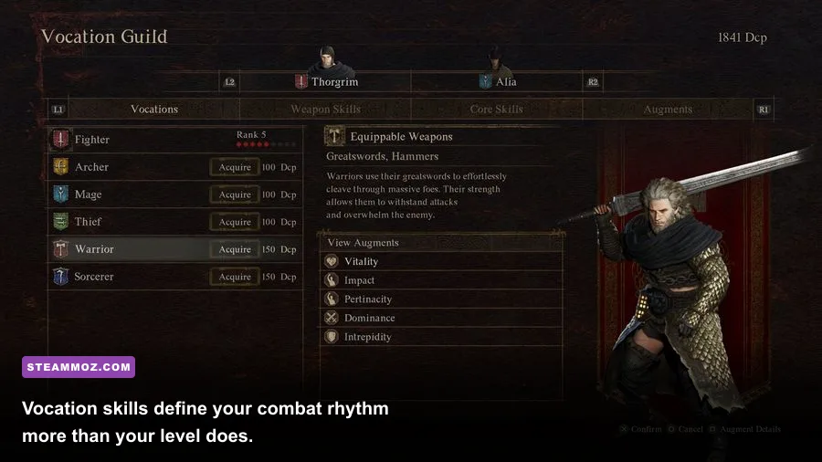 Dragon's Dogma Dark Arisen vocation and skill selection screen