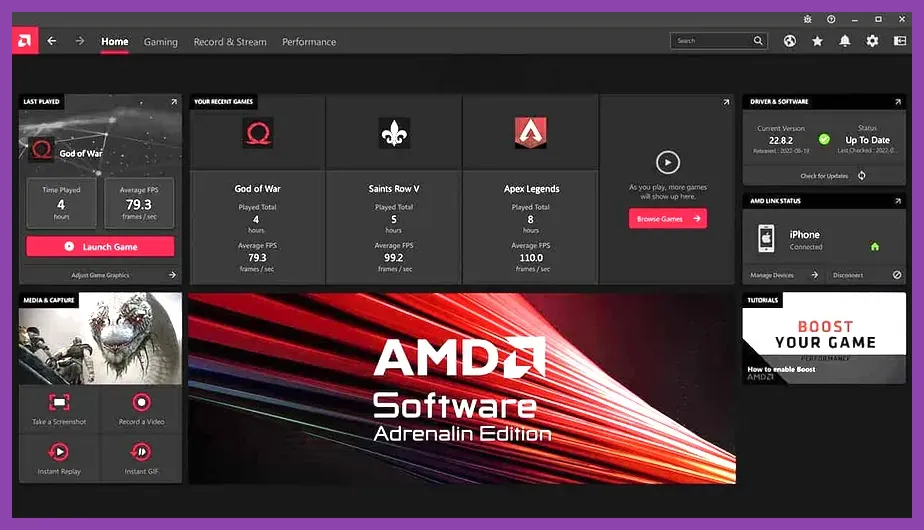AMD Adrenalin Edition graphics settings menu on Windows