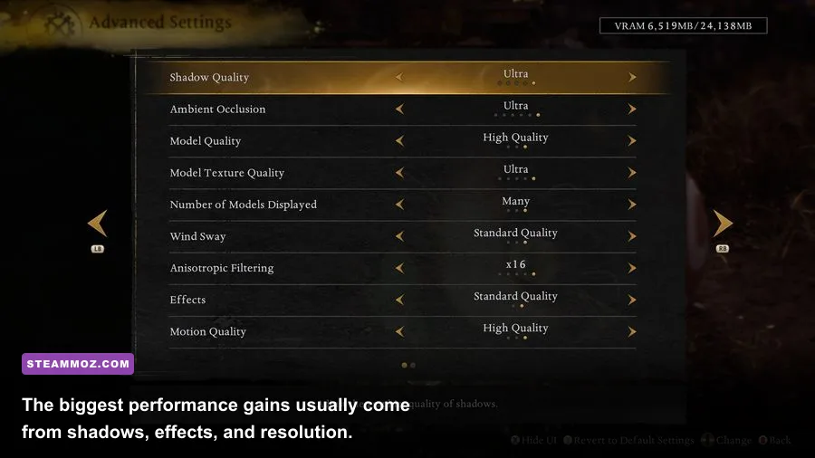 Dungeons 3 PC graphics settings menu showing shadows and anti-aliasing options