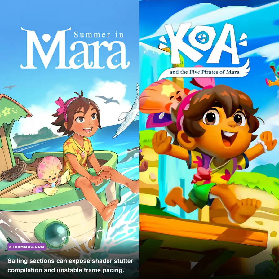 Koa sailing her boat between islands in Koa and the Five Pirates of Mara