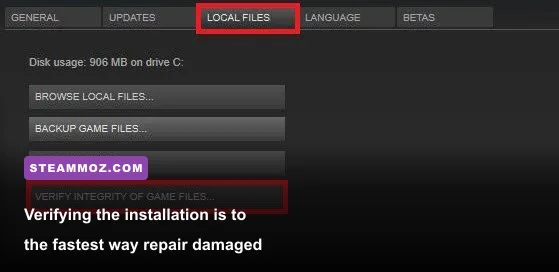 Steam verify integrity of game files menu for Batman Arkham Knight