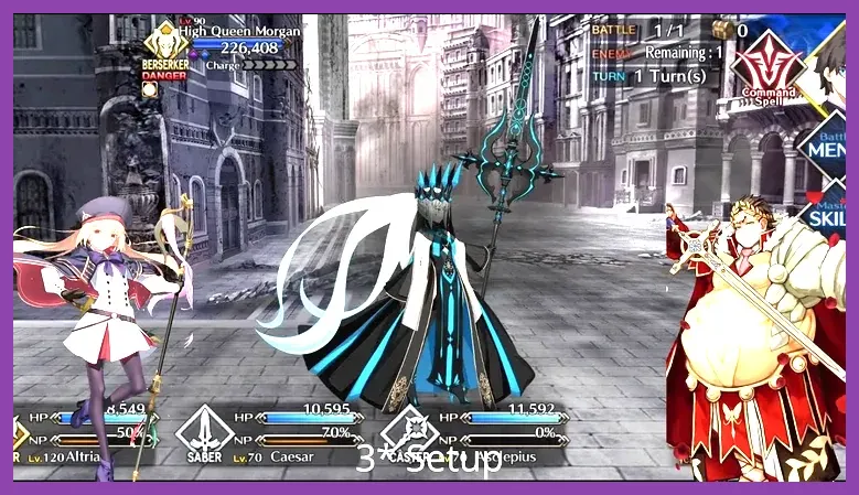Buster system loadout featuring Koyanskaya of Light and Oberon in Fate Grand Order