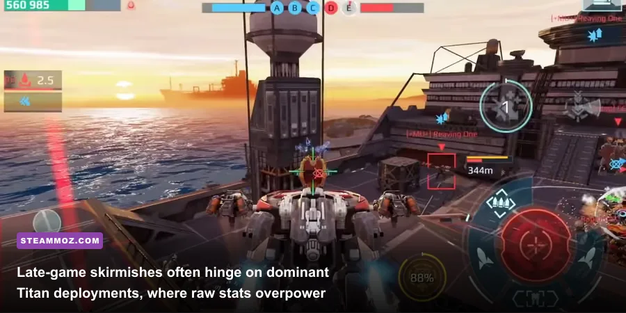 Titan Bedwyr deploying shields against enemy mechs in War Robots competitive match