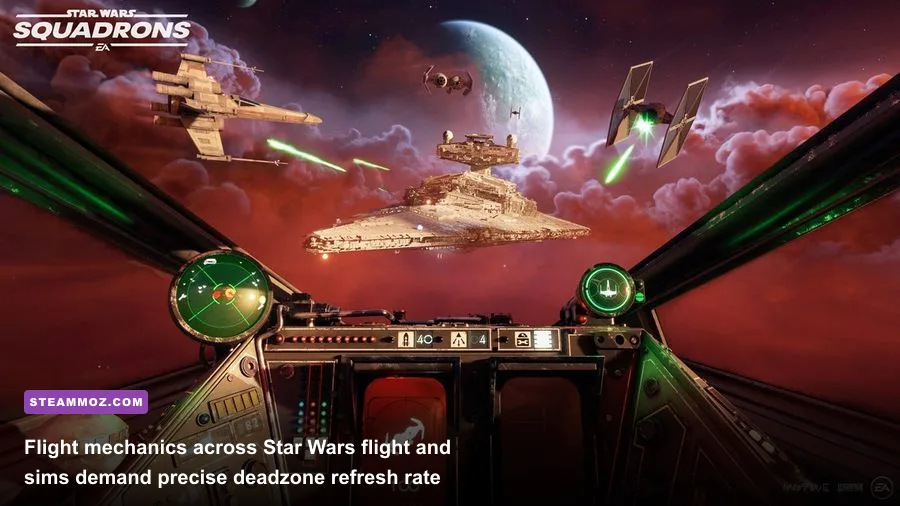 Cockpit interior view of an X-Wing targeting TIE Fighters in Star Wars Squadrons
