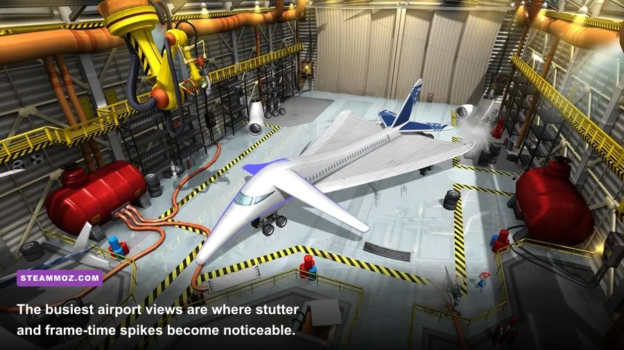 Airline Tycoon 2 overhead airport management view with aircraft and passengers