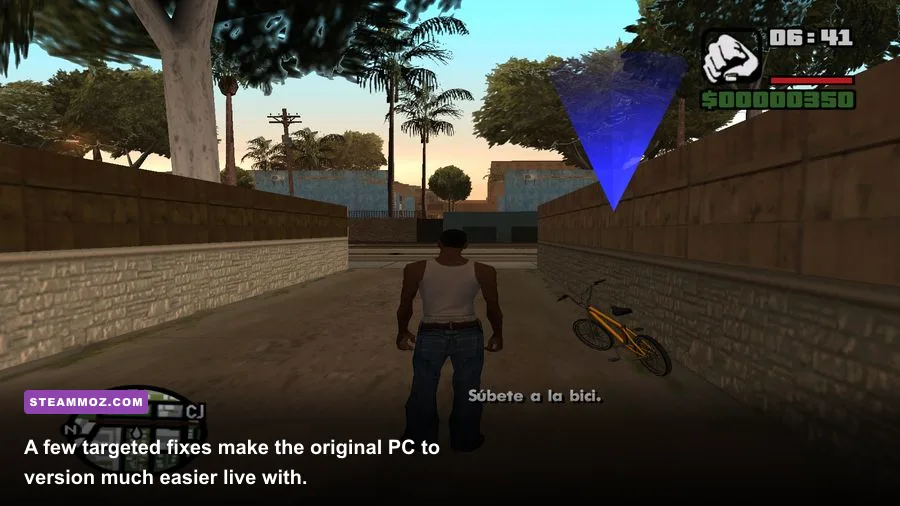 Classic GTA San Andreas running on a modern PC with widescreen settings