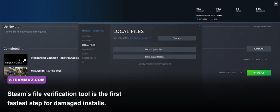 Steam properties menu showing verify integrity of game files for Amnesia The Bunker