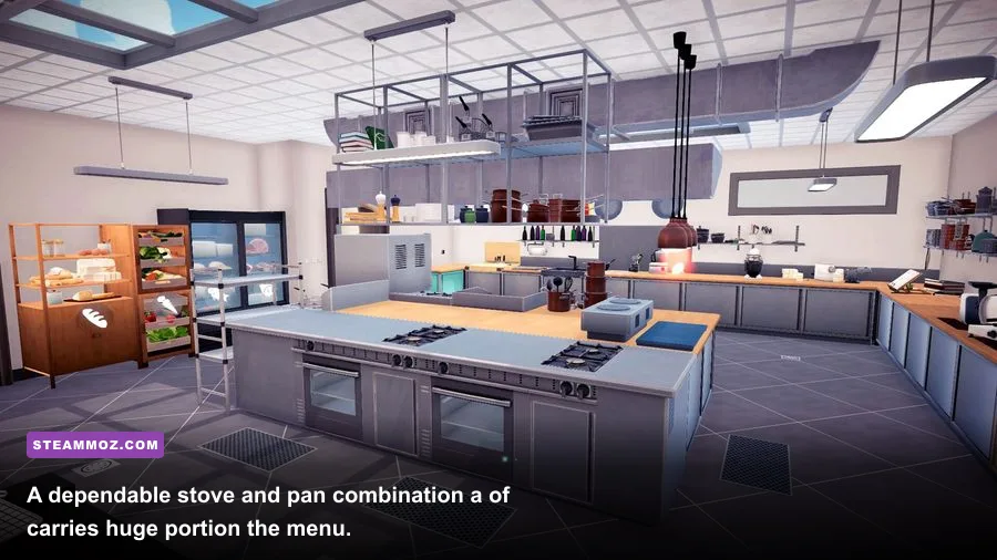 Chef Life A Restaurant Simulator cooking station with stove and frying pan