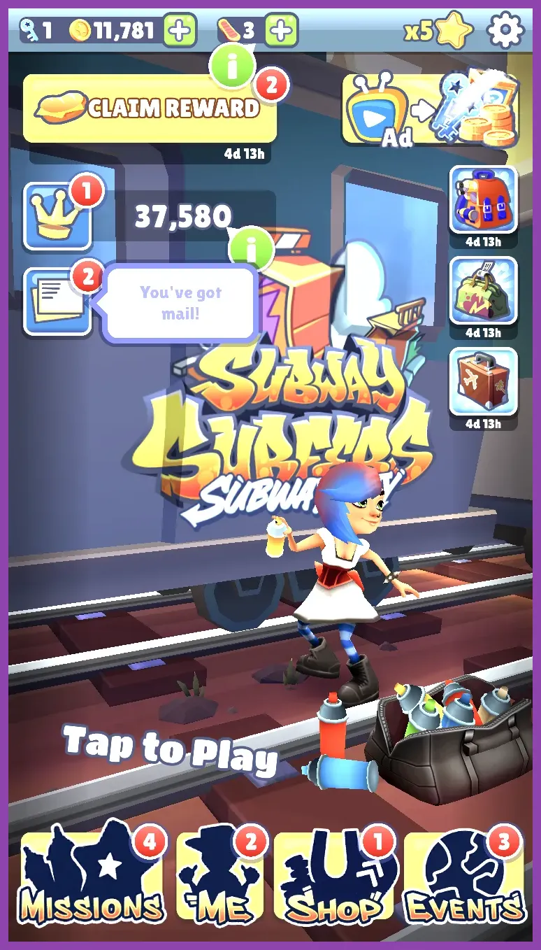 Subway Surfers character shop featuring premium outfits and characters like Prince K