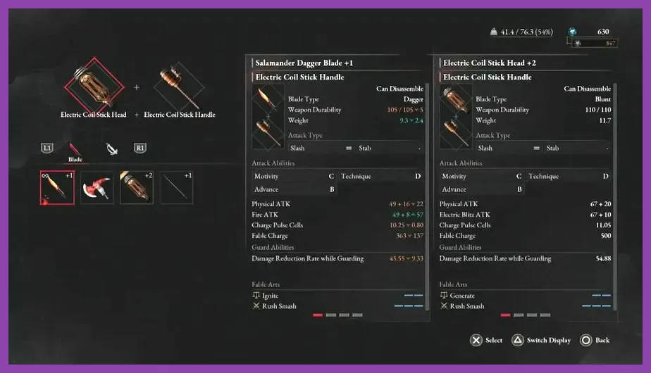 Lies of P weapon upgrade interface at Hotel Krat