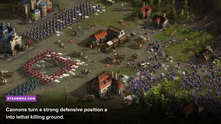Cossacks 3 artillery battery supporting infantry during a large battle