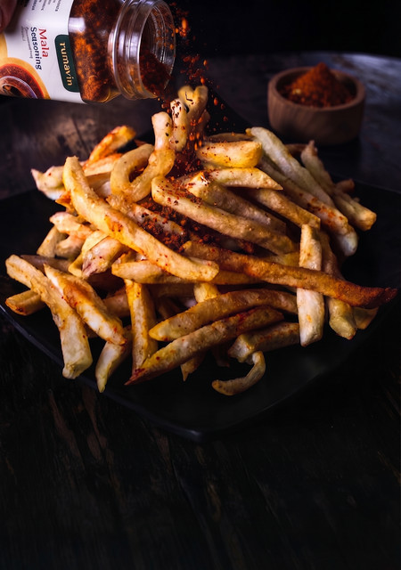 Delicious seasoned crispy chicken and fries