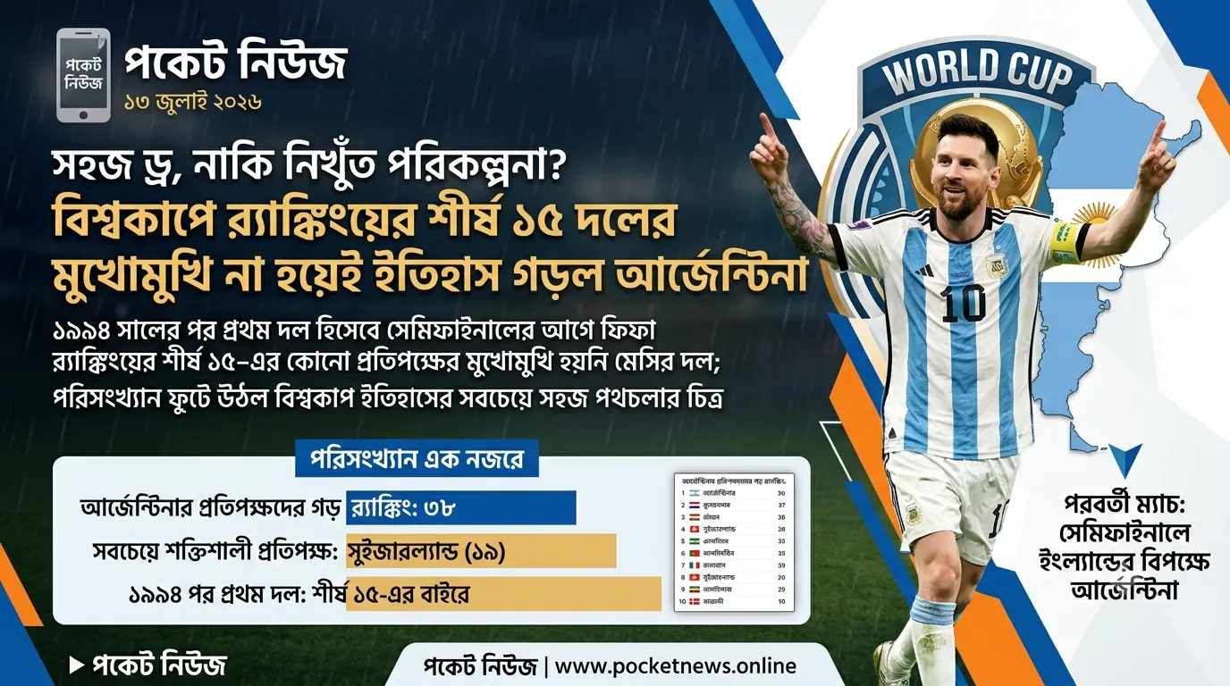 সহজ ড্র, নাকি নিখুঁত পরিকল্পনা? বিশ্বকাপে র্যাঙ্কিংয়ের শীর্ষ ১৫ দলের মুখোমুখি না হয়েই ইতিহাস গড়ল আর্জেন্টিনা সহজ ড্র, নাকি নিখুঁত পরিকল্পনা? বিশ্বকাপে র্যাঙ্কিংয়ের শীর্ষ ১৫ দলের মুখোমুখি না হয়েই ইতিহাস গড়ল আর্জেন্টিনা